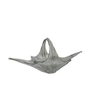 VINTAGE COFRAC Art Verrier French Clear Glass Basket Fruit Bowl Centerpiece MCM